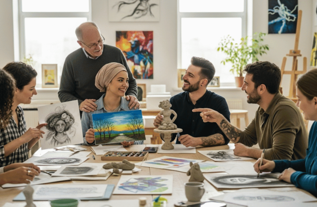 A professional art therapist skilled in art therapy techniques regarding art therapy for addiction can work to address coping strategies, express emotions and self reflection, and prompt emotional healing from substance abuse through creating art and the creative process.